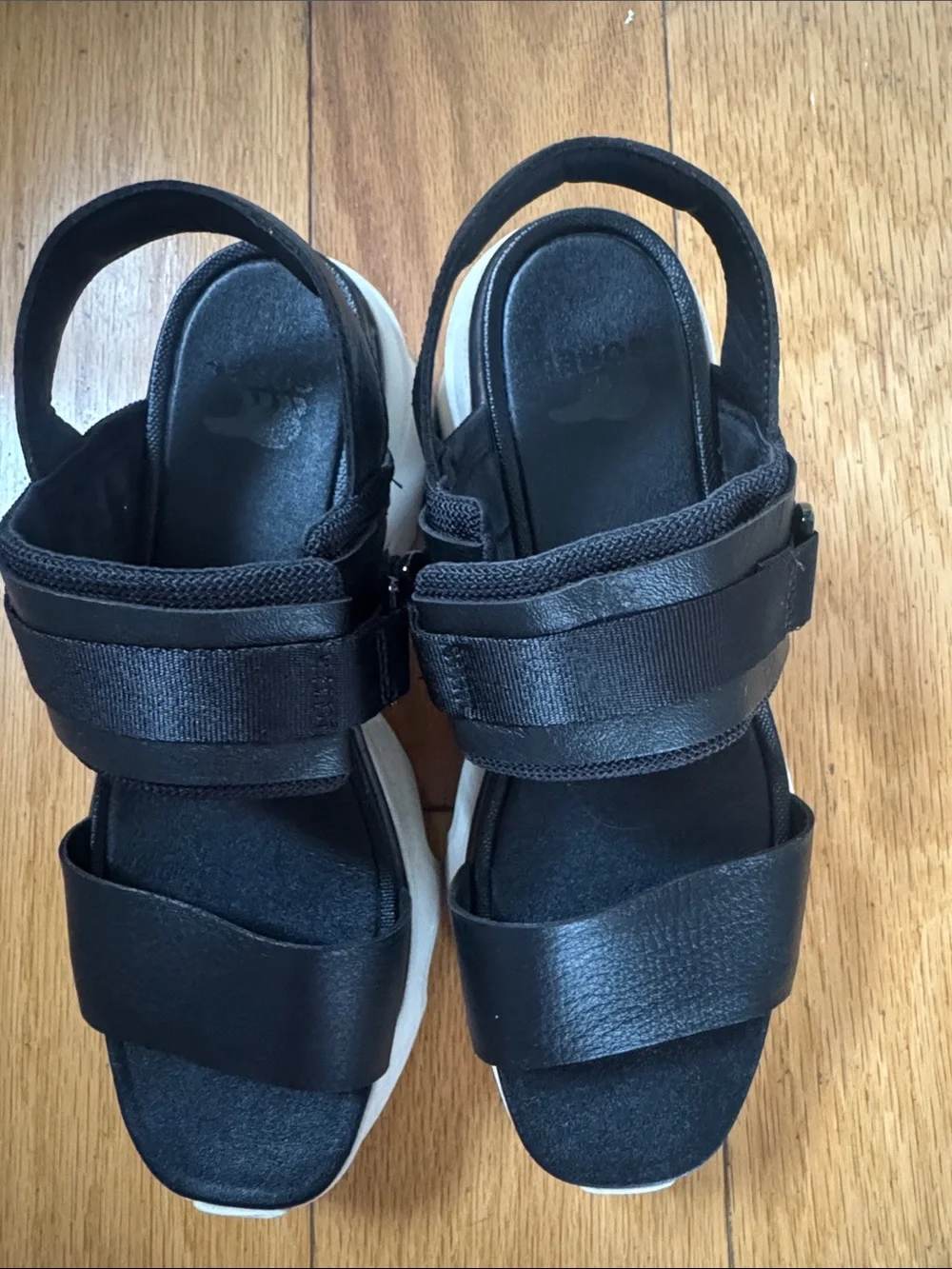 Sorel Black Platform Sandals with White Chunky Sole